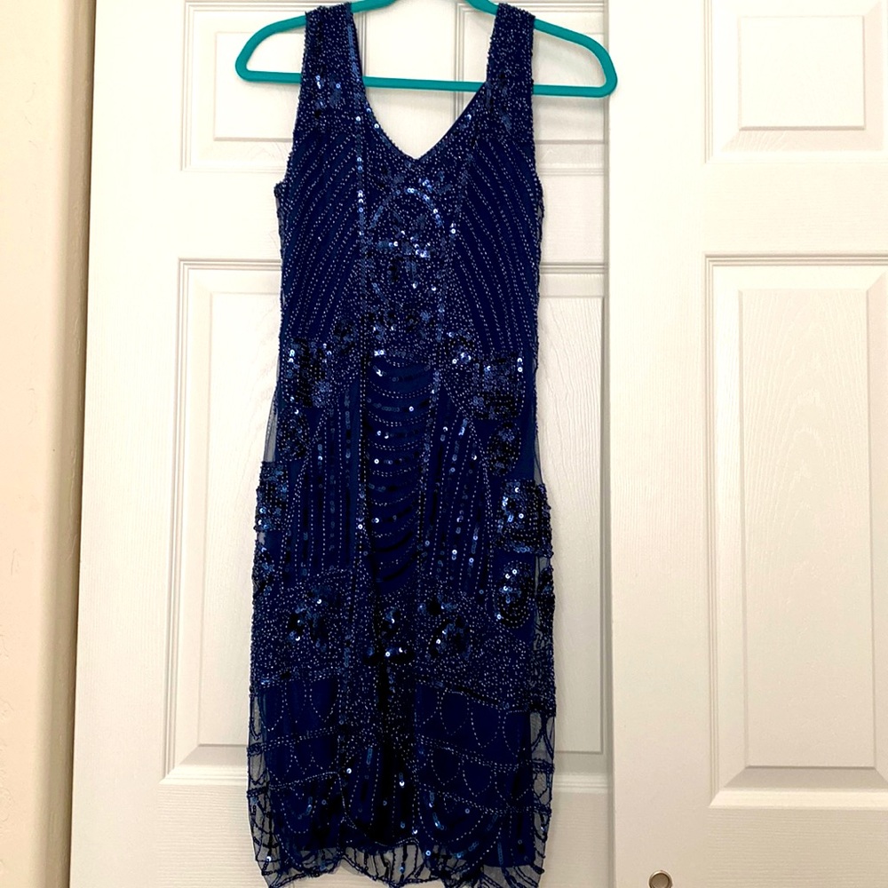 Blue sequin 1920s flapper dress M by PrettyGuide Showgirl